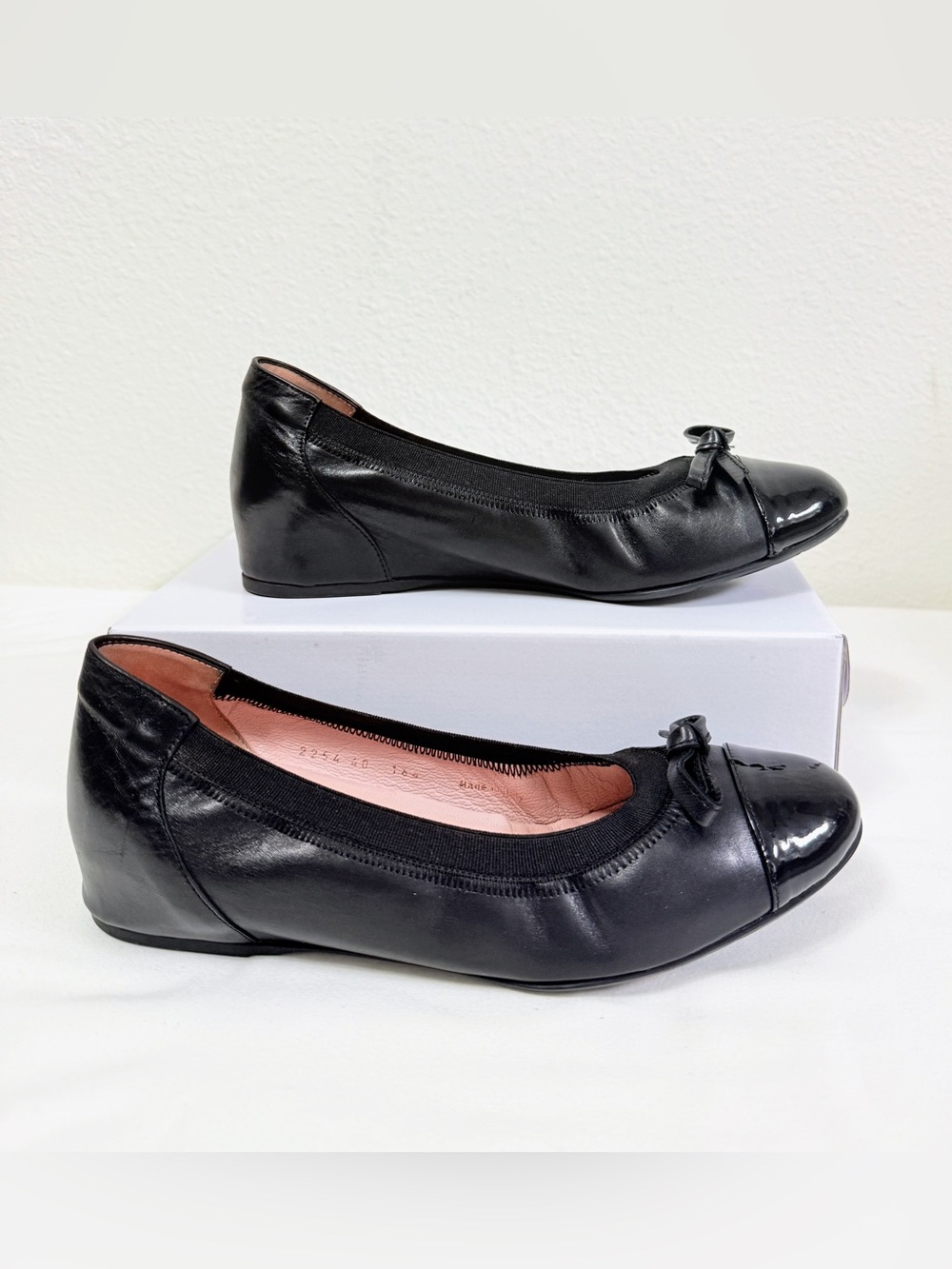 Ferca 81 Black Leather Ballet Flats Hidden Wedge Patent Cap Toe EU 40 US 9